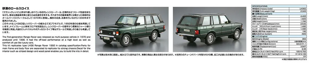 [Pre-order] None - Land Rover LH36D Range Rover Classic '92 1/24 Scale Plastic Model Kit Aoshima