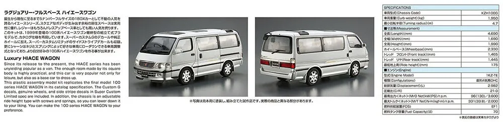 [Pre-order] None - TOYOTA KZH100G HIACE SUPER CUSTOM G '99 1/24 Scale Plastic Model Kit Aoshima