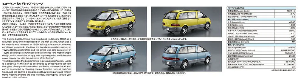 [Pre-order] None - TOYOTA TCR11G ESTIMA LUCIDA/EMINA '94 1/24 Scale Plastic Model Kit Aoshima