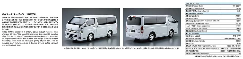 [Pre-order] None - TOYOTA TRH200V HIACE SUPER GL'10 1/24 Plastic Model Kit Aoshima