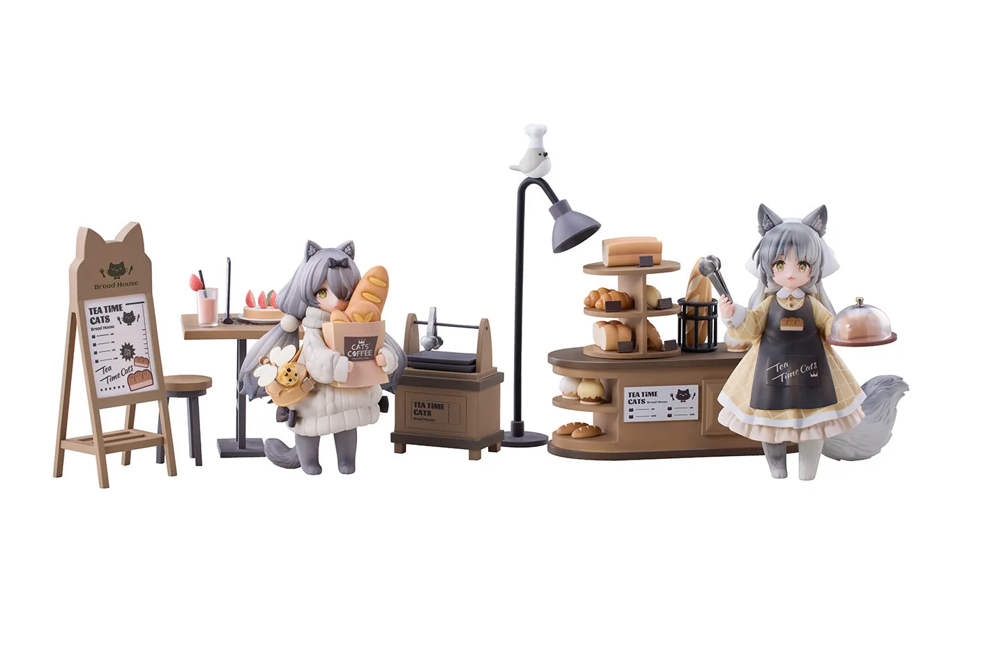 [Pre-order] Original Character - Tea Time Cats DLC Series Meow Town Bakery Shop Assistant & Customer Cat Mini Figure RIBOSE