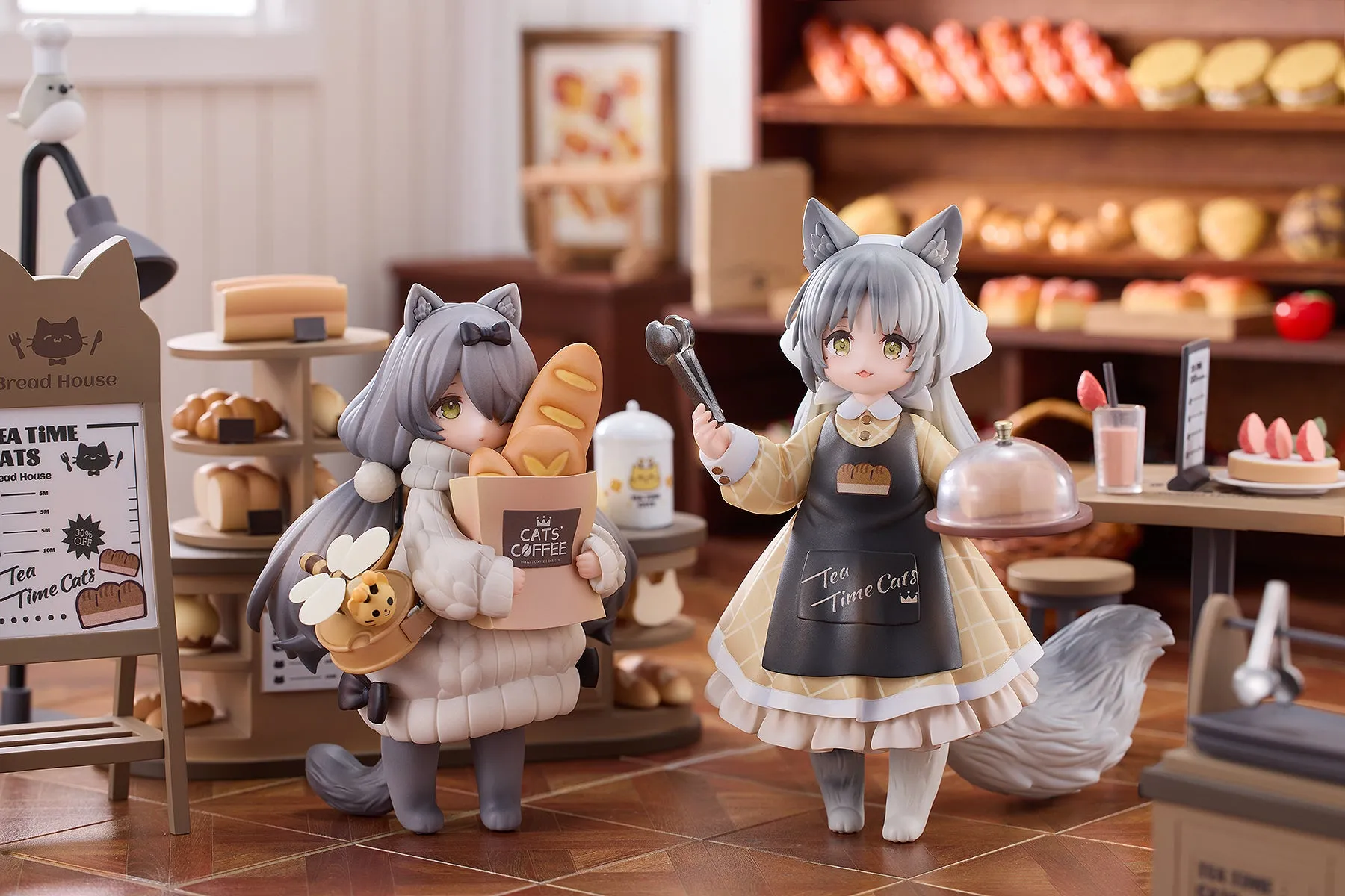 [Pre-order] Original Character - Tea Time Cats DLC Series Meow Town Bakery Shop Assistant & Customer Cat Mini Figure RIBOSE